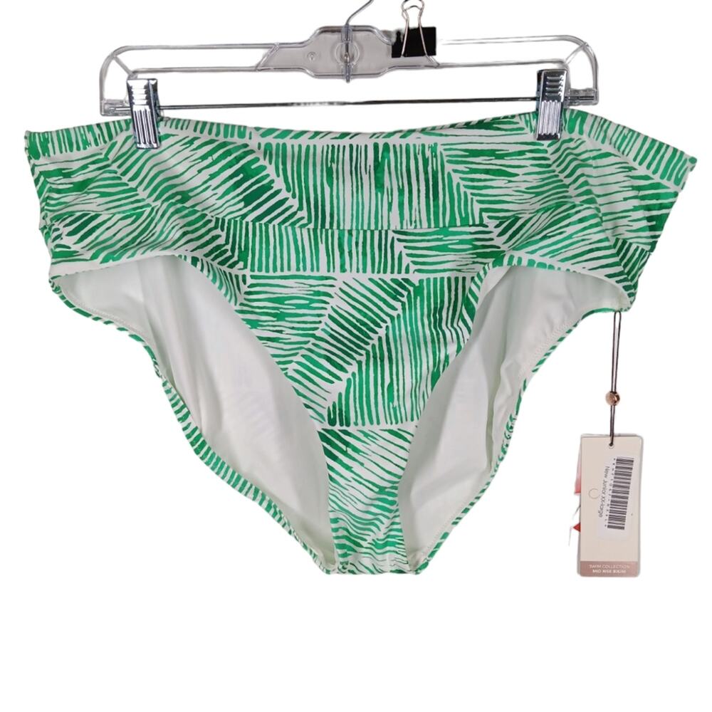 NWT Calia Mid Rise Wide Band Bikini Bottom Small Palm Green size XXL